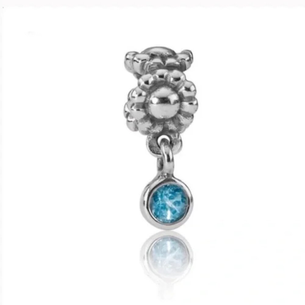 Pandora Retired Blue Topaz Dew Drop Daisy Dangle Charm Sterling Silver